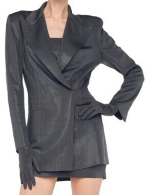 Norma Kamali Charcoal Metallic Classic DB Jacket, XS